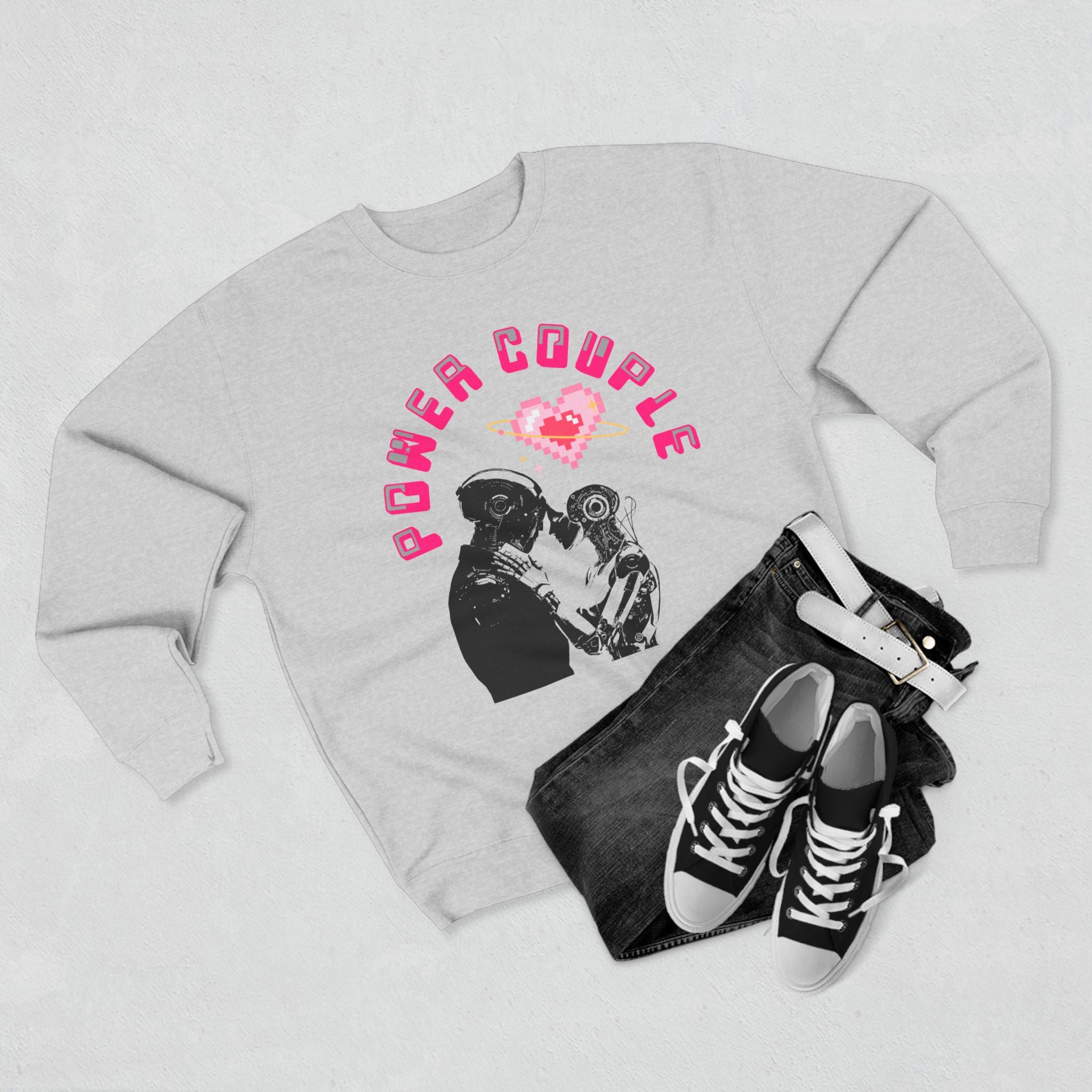 Power Couple Sweatshirt — Retro Robot Love Crewneck
